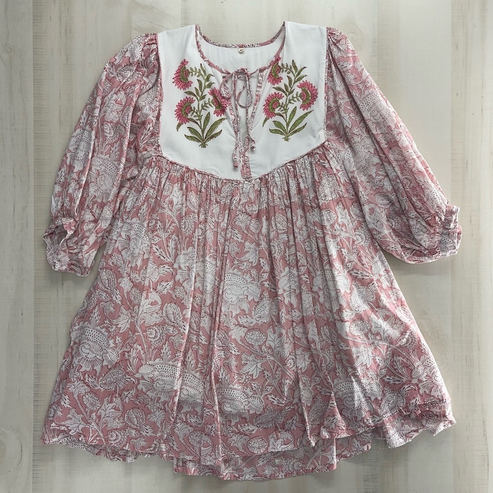 block print handmade India printed floral dress M Etsy pink - Picture 2 of 9